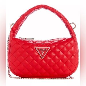 Guess Rianee Quilted Mini Hobo Handbag in Red